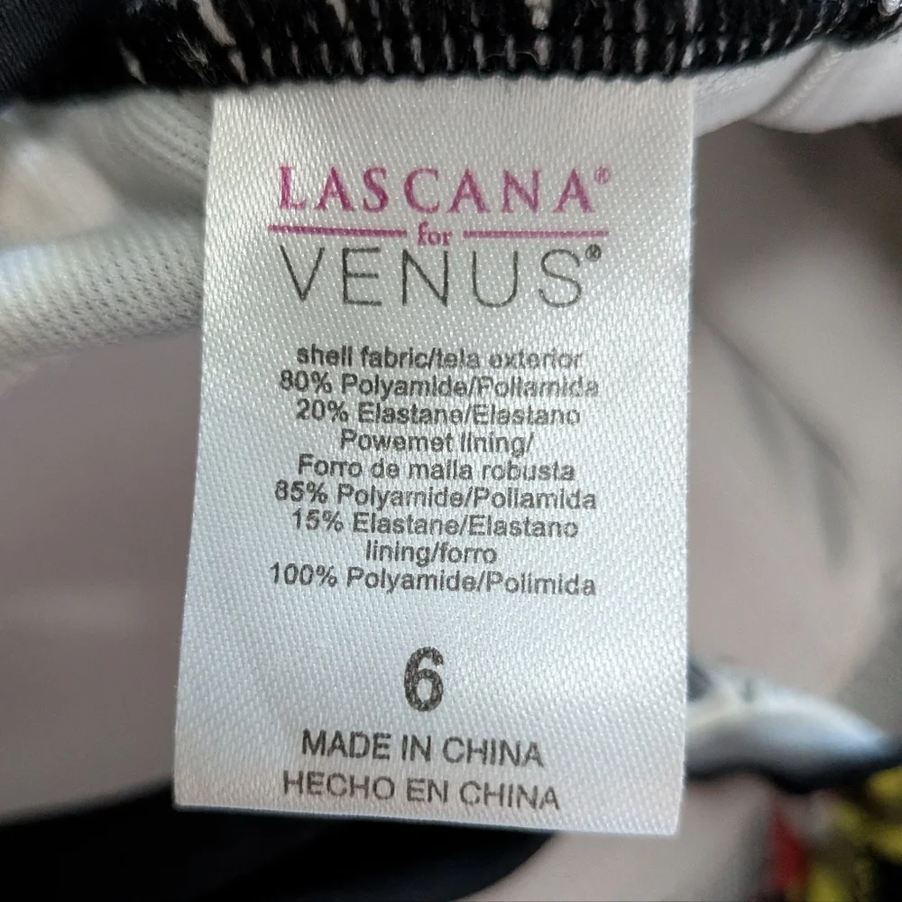 Lascana for Venus ruched one piece black and pink floral swim suit